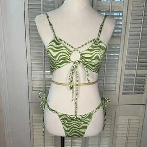 Upcycled Bra and panty bikini set with coverup skirt